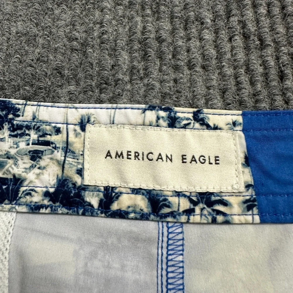 American Eagle Mens Board‎ Shorts Medium Blue Green Tropical Pull On Drawstring